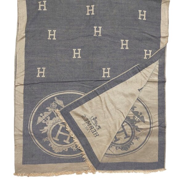 HERMÈS Vintage Beige & Brown  Reversible H Print Scarf - Picture 1 of 16